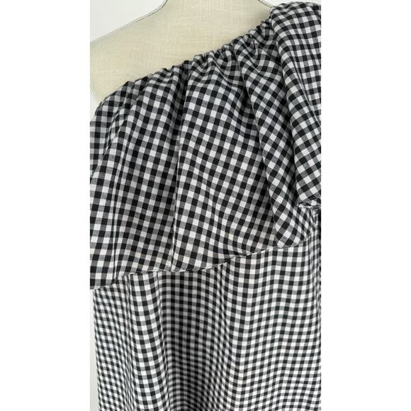 MLM Label Maison Gingham One Shoulder Mini Dress Womens Medium Black White - Picture 6 of 11